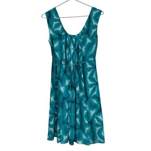 Calvin Klein Dress Sz 4 Pleated Bust Laguna Blue Green White Tie Dye Womens - Picture 2 of 9